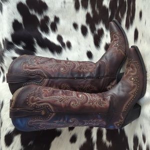 CORRAL ladies fancy studded brown leather boots style #G1031 snip toe sz 7